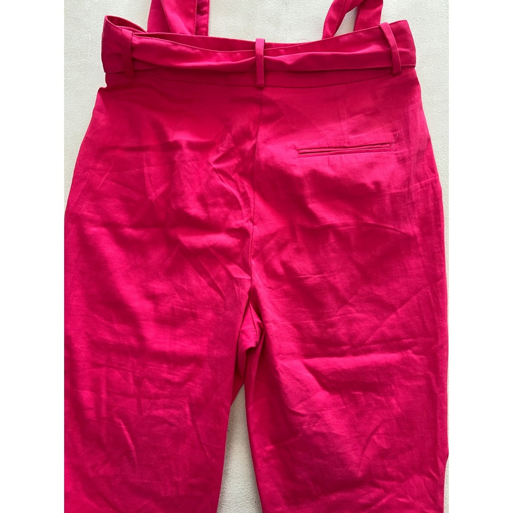 Zara Basic Womens Hot Pink High Waisted Belted Tapered Pants Size M Cotton Blend - Picture 10 of 13
